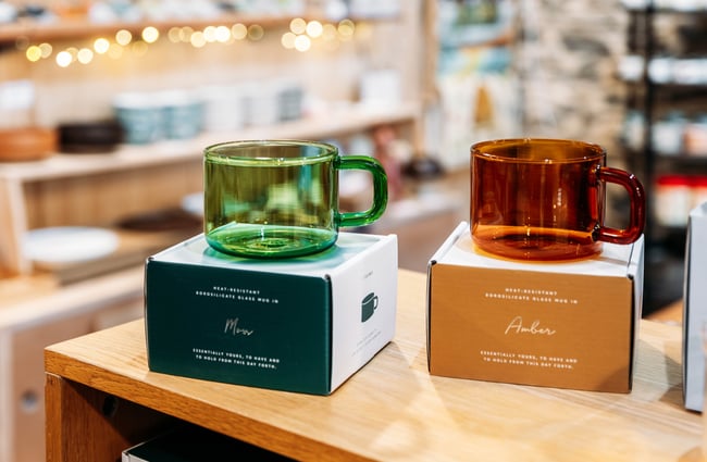 A close up of clear mugs.