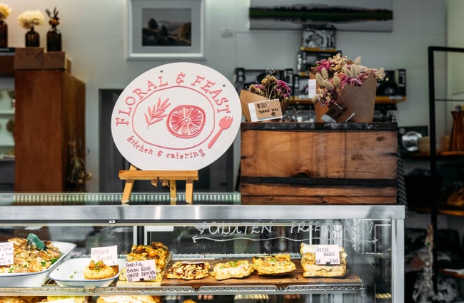 The cafe counter at Floral and Feast Ranfurly Central Otago.