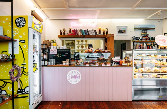 The cafe counter at Floral and Feast Ranfurly Central Otago.