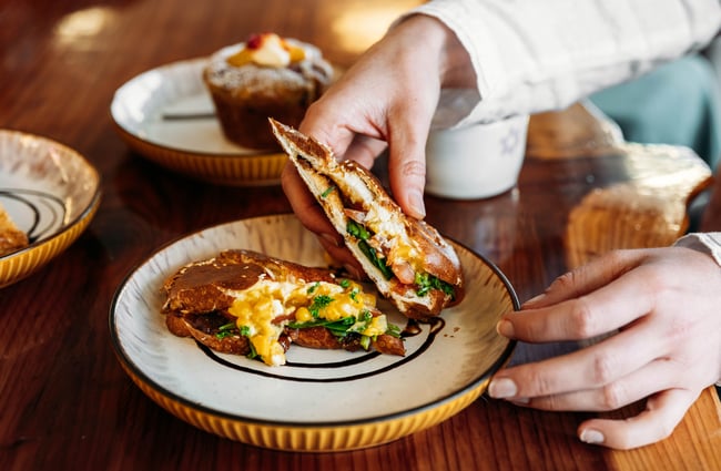 A close up of a grilled sandwich.