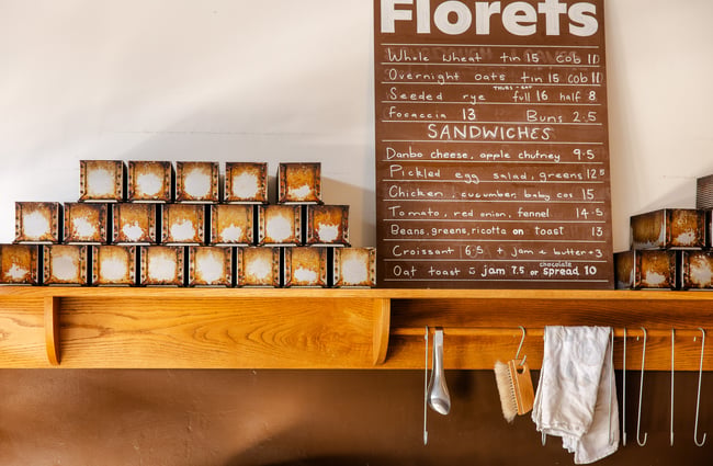 A Florets menu behind the cafe counter.