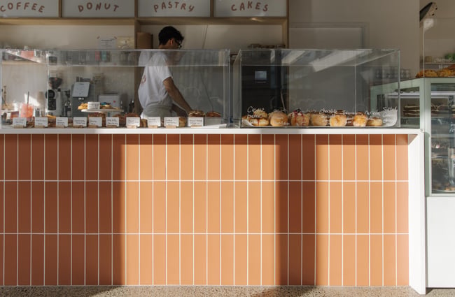 Cabinet lineup at Fluffy Bake Shop.