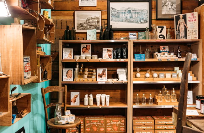 Shelves of locally made beauty products in Wellington