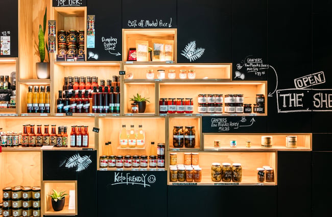 Selection of artisan products on shelves