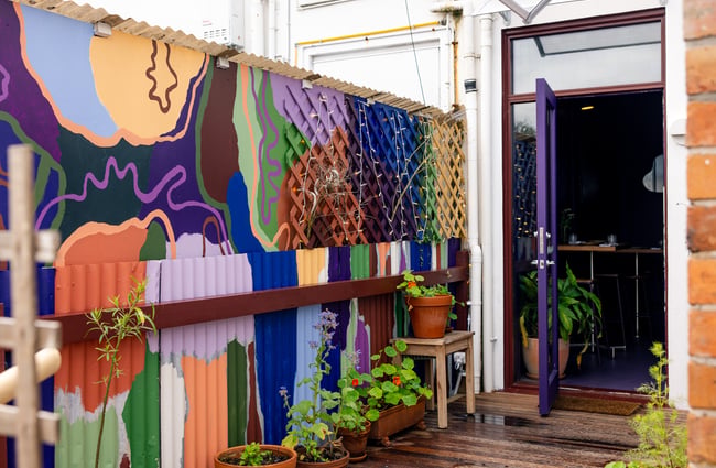 The colourful outdoor courtyard at Forest.