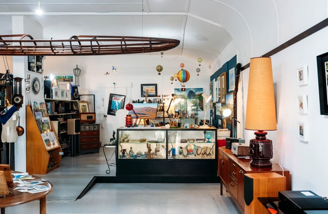 Inside a vintage furniture store.