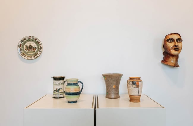 Close up of ceramics and pottery on show from the Forrester Gallery collection