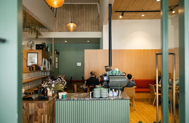 The green painted interior of Fort Greene.