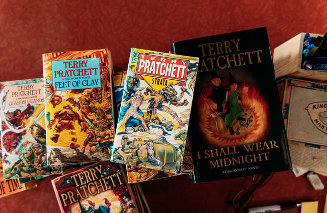 A close up of books on a table.
