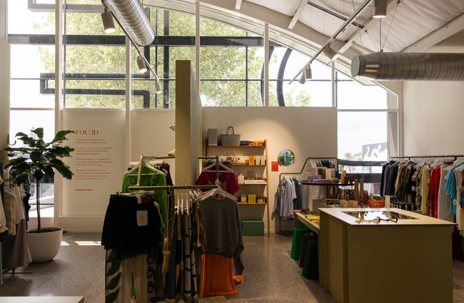 Wide view of clothing on display at FOUND.