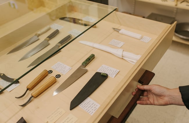 Knives in a drawer display at Frances Nation Home.