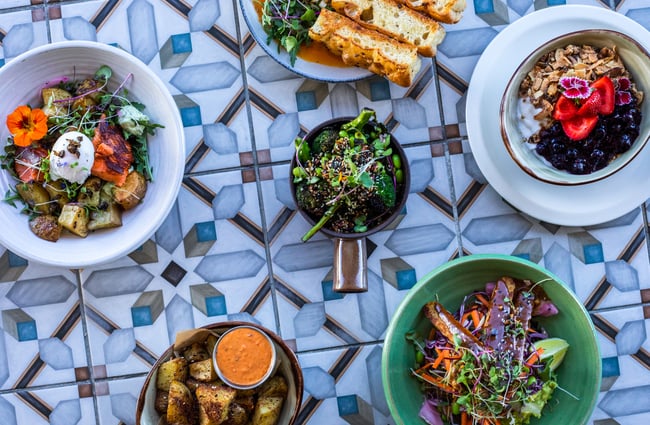 Flatlay of food dishes at Frank in Hamilton.