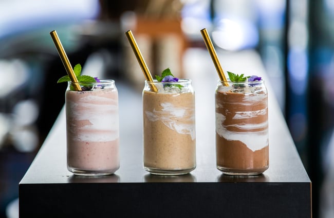 Three iced drinks lined up at Frank in Hamilton.