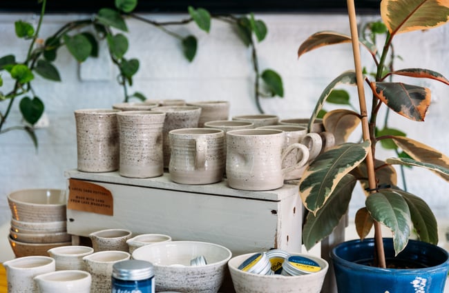 A close up of ceramics on a table.
