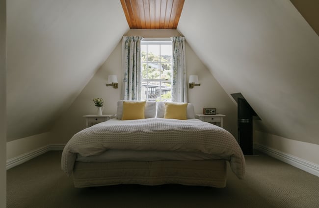 View of the bedroom at French Bay House, Akaroa Canterbury.