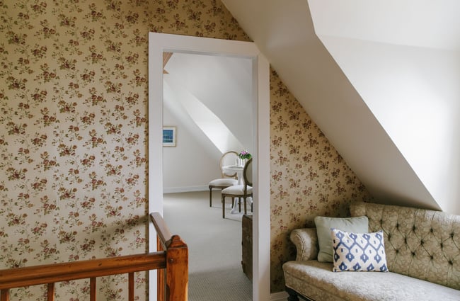 Wallpapered lobby area at French Bay House, Akaroa Canterbury.