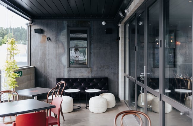 The outdoor seating area of FuDog restaurant in Wanaka.