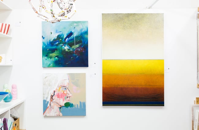 Works of art on a wall.