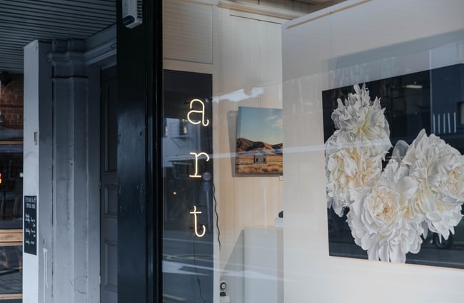 Looking into the window from the outside of the gallery.