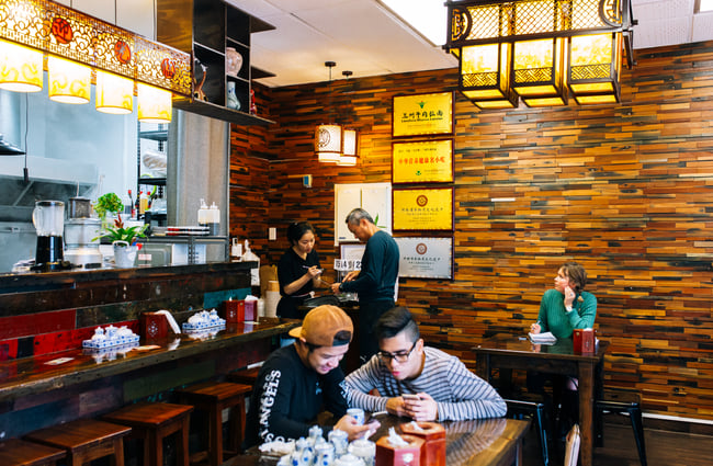 Busy lunchtime at Garden Place Noodle Bar, Hamilton.