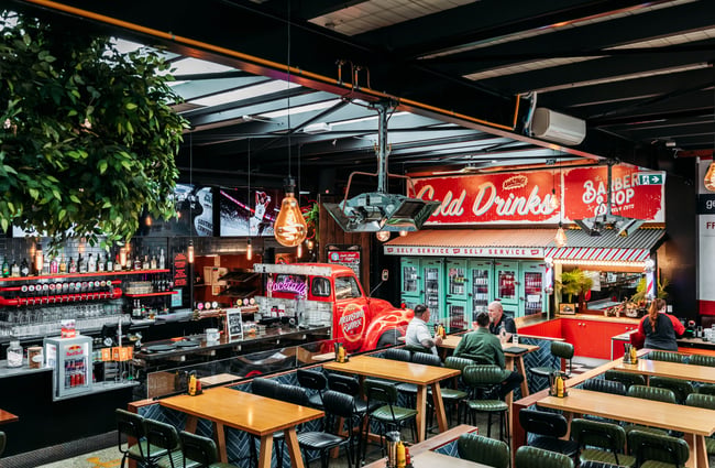 Aerial view of the dining space at Gear Street Union.
