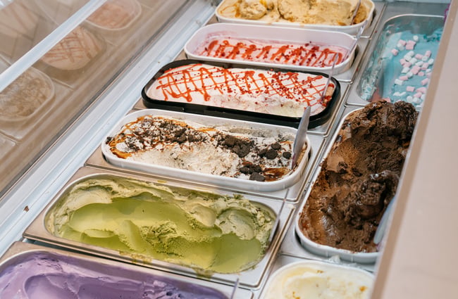 Close up of ice cream cabinet at Gelato & Tea in Christchurch