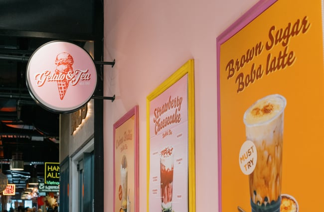 Posters and signage at Gelato & Tea in Christchurch