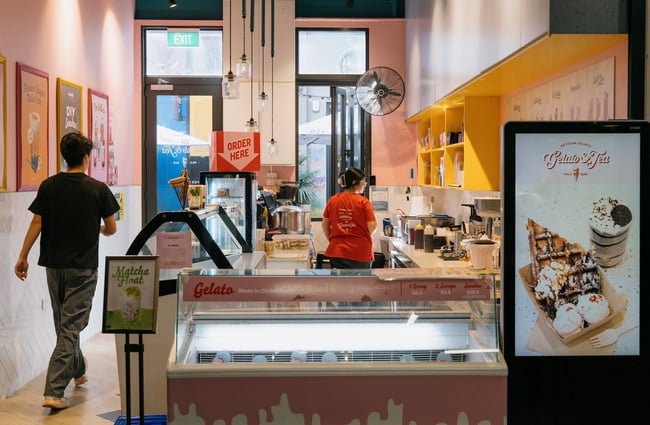 Overview of pink-themed Gelato & Tea store in Christchurch