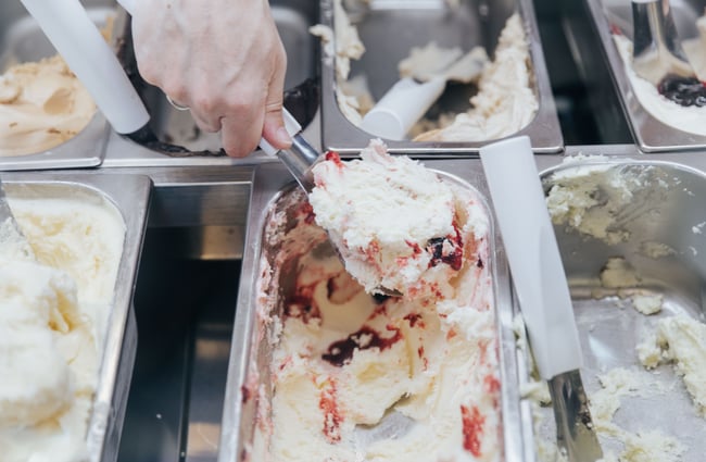 Scooping berry gelato at Gelato Lab in Christchurch.