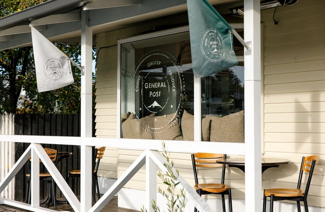 Tables and chairs on the verandah outside General Post.