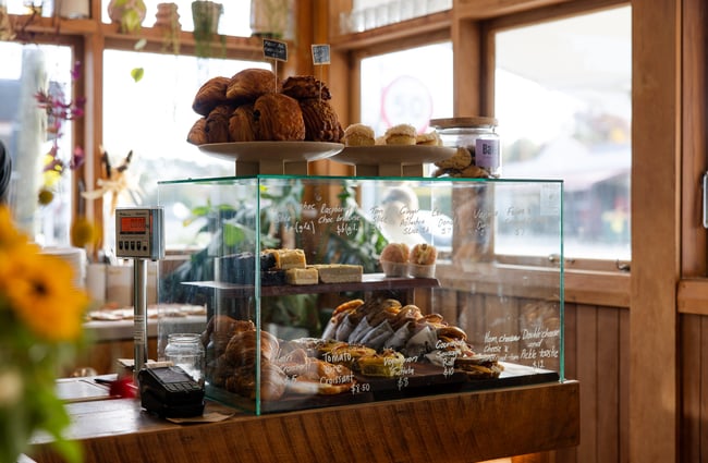 Sweets and sandwiches in the cabinet at General Post, Christchurch.