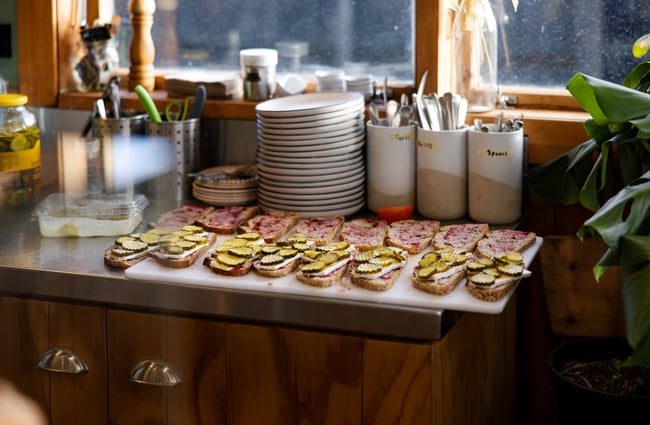 Sandwiches being made at General Post, Christchurch.