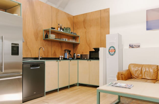The shared kitchen for people working inside the General Service shared workspace.