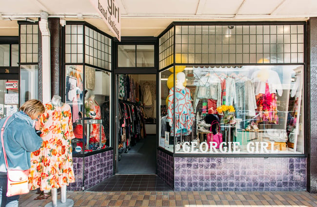 The retro entrance to Georgie Girl in Palmerston North.