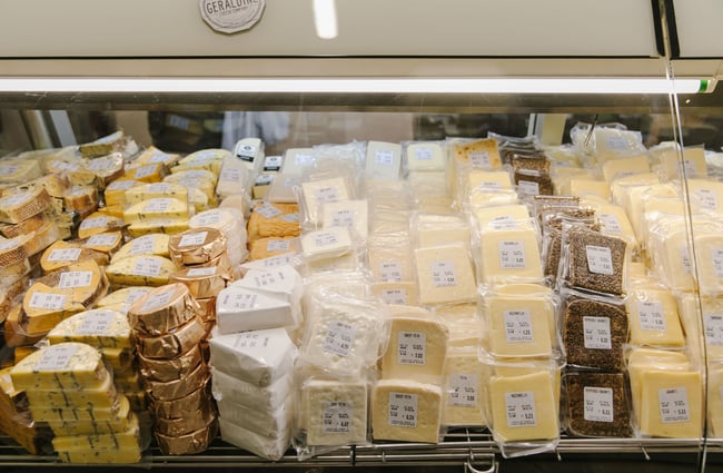 Variety of different cheeses for sale at Geraldine Cheese Company.