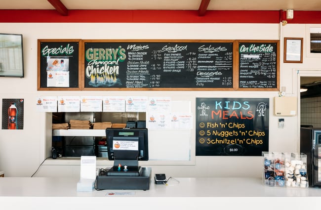 The serving counter at Gerry's Charcoal Chicken in Upper Hutt.