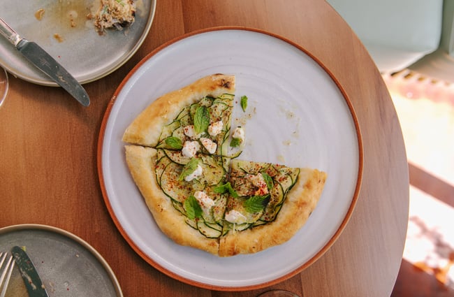 Close up of pizza at gin gin in Christchurch.
