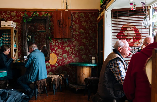 People eating lunch inside Gispy Kitchen cafe Wellington.