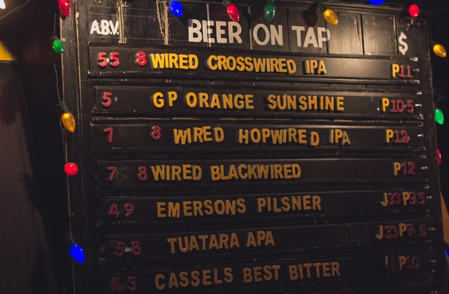 Close up of beer menu.