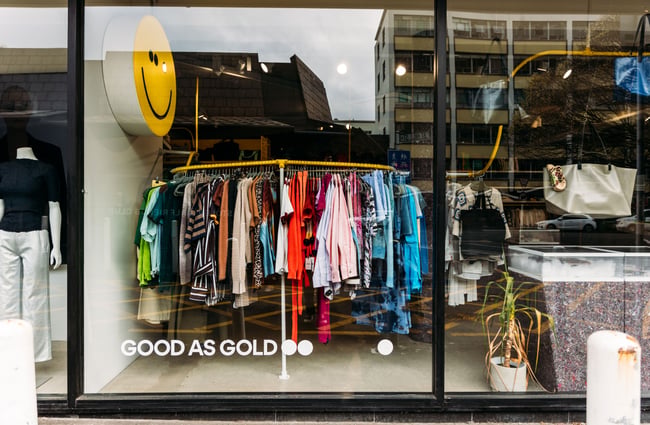 A colourful window display at Good as Gold in Wellington.