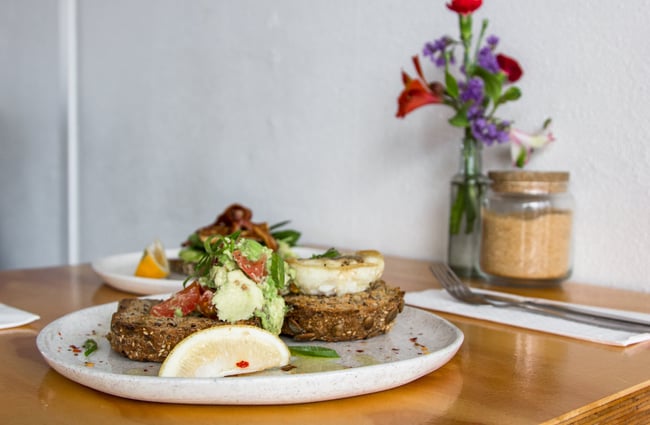 Toast on a wooden table.