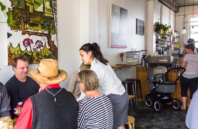 Customers working inside the cafe.