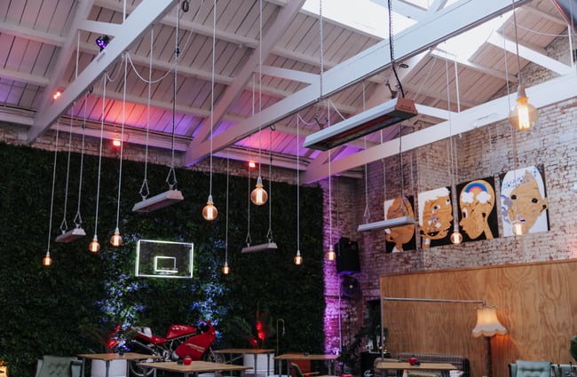 Lights hanging from the ceiling.