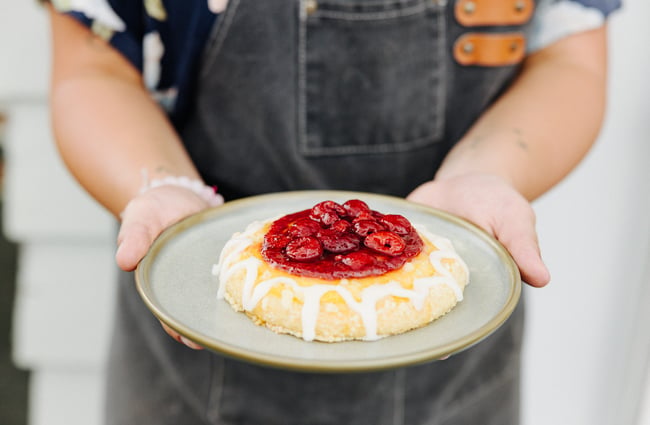 Cake with berries at Goose Bakery.