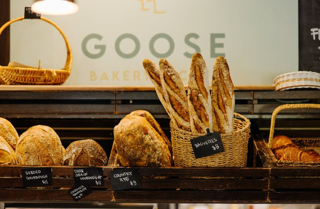 Bread lineup at Goose Bakery.