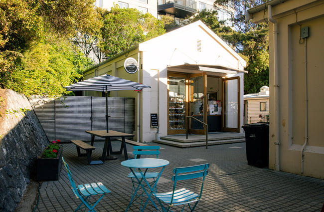 Exterior view and courtyard at Gourmet Gannet.