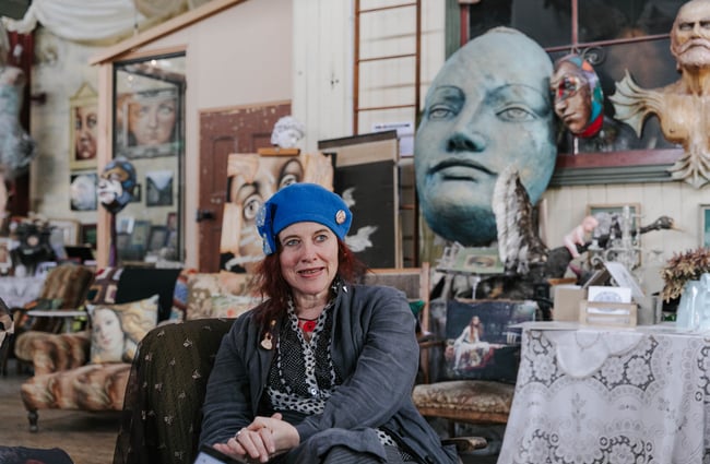 Portrait of Donna Demente, gallery owner at Grainstone Gallery in Ōamaru.