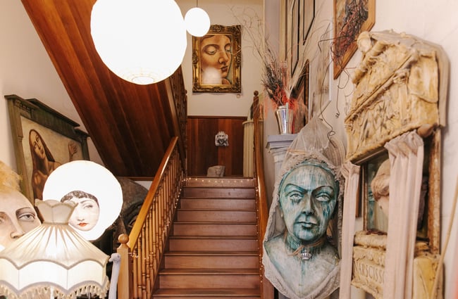 Stairway up to Grainstore Gallery in Ōamaru.