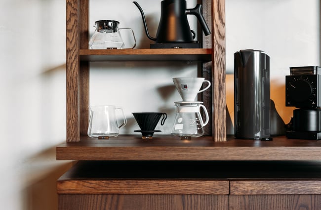 Coffee brewing equipment in a cafe.