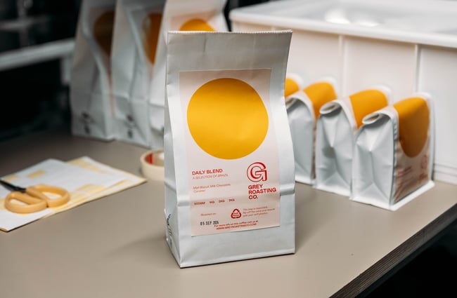 A close up of a bag of coffee.